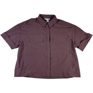 Athleta Mauve Short Sleeve Button Up Shirt Womens Medium Stretch Utility Top
